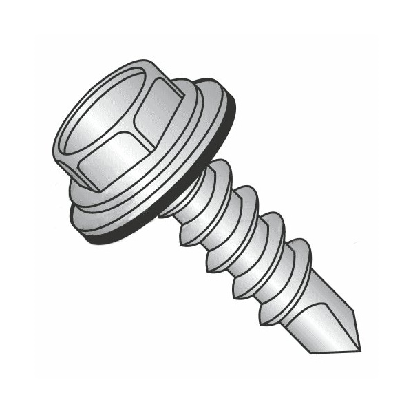 Newport Fasteners Self-Drilling Screw, #14 x 1-1/4 in, Plain 410 Stainless Steel Flange Hex Head External Hex Drive 516809-200 - main